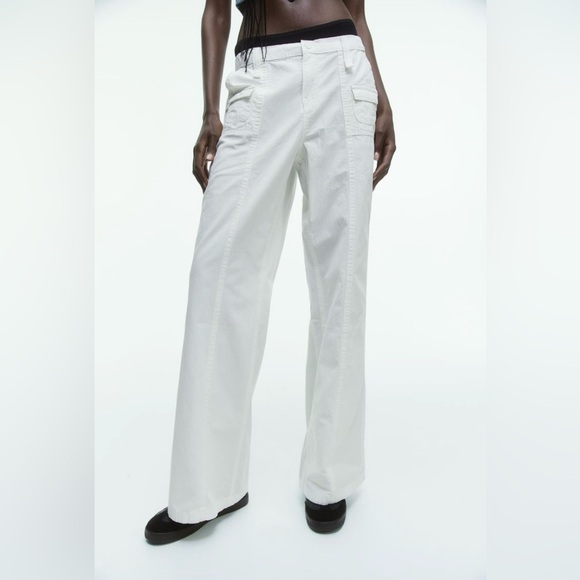 H&M Women’s 18 Canvas Cargo Pants Cream- NWT - Picture 3 of 5